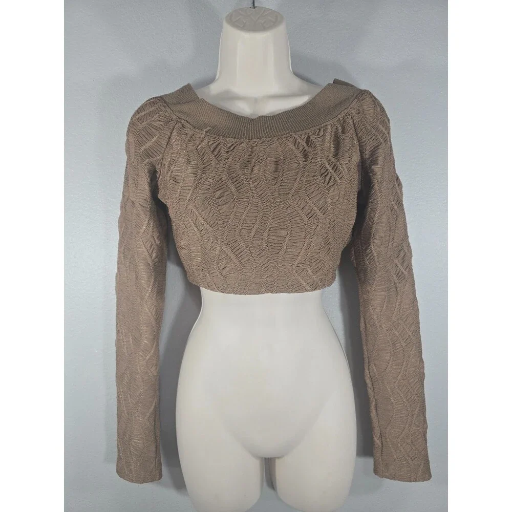 Free People Oakley Crop Top Size Small Textured Brown Cappuccino Stretch AD